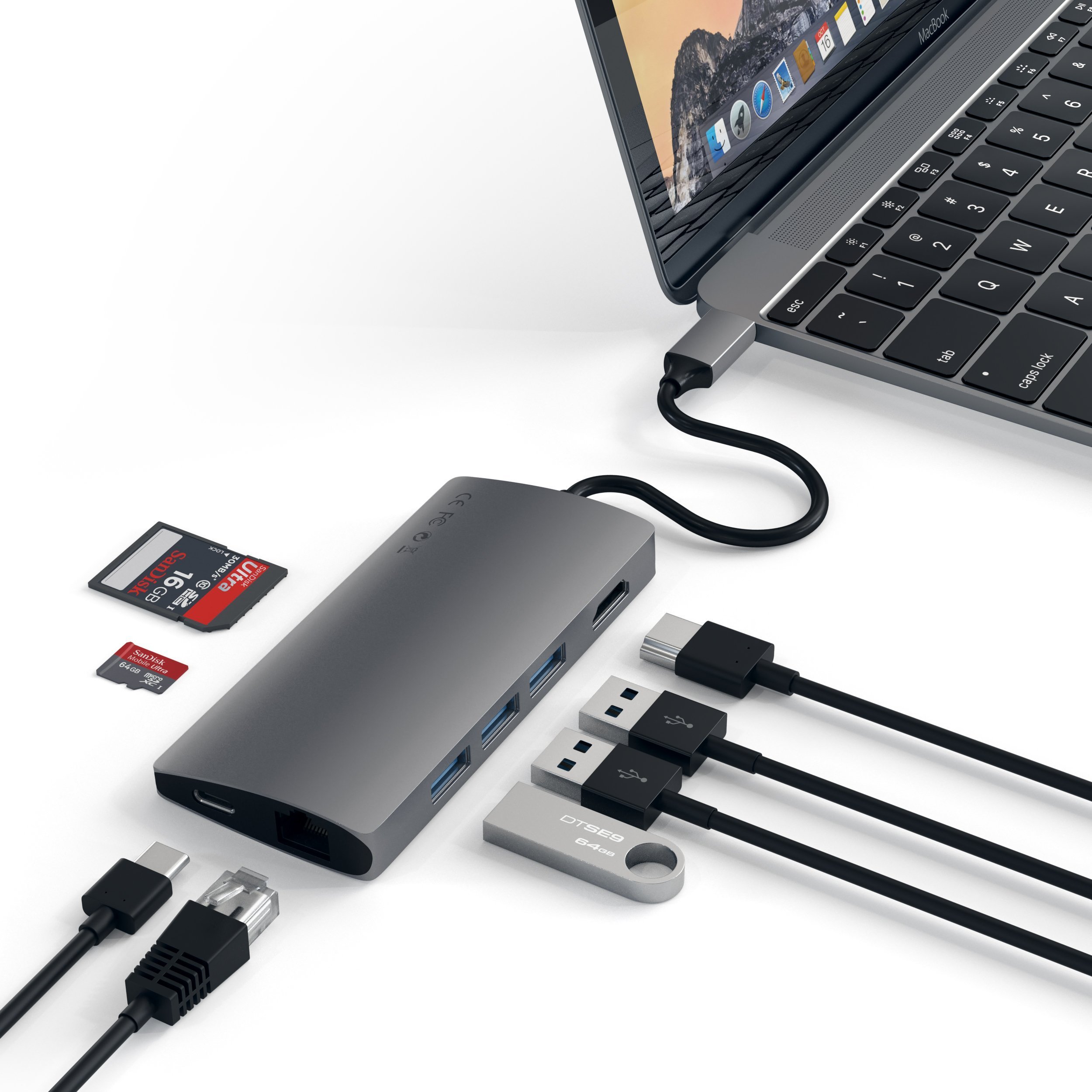 Usb c зарядка для ноутбука. Satechi USB-C Multiport v2. Адаптер Satechi Aluminum Type-c.