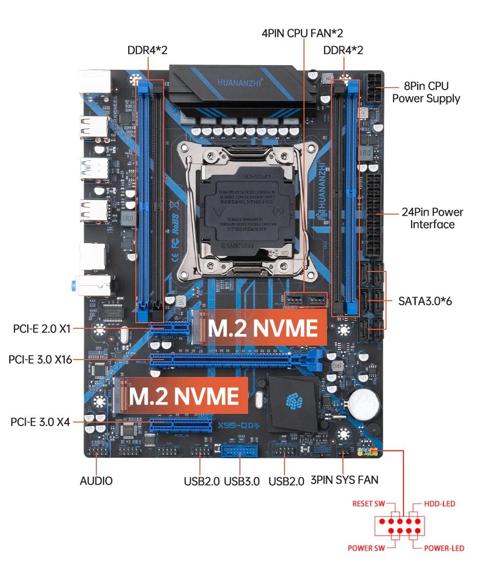 Материнская плата HUANANZHI X99 QD4 X99 Intel XEON E5 LGA2011-3 все серии  DDR4 RECC NON-ECC память NVME USB3.0 SATA купить в Иркутске. Цена на  Материнская плата HUANANZHI X99 QD4 X99 Intel XEON