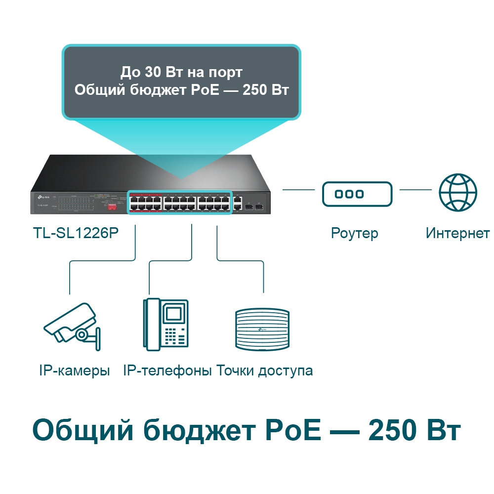 Коммутатор TP-Link TL-SL1226P купить в Иркутске. Цена на Коммутатор TP-Link  TL-SL1226P : отзывы, описания, характеристики