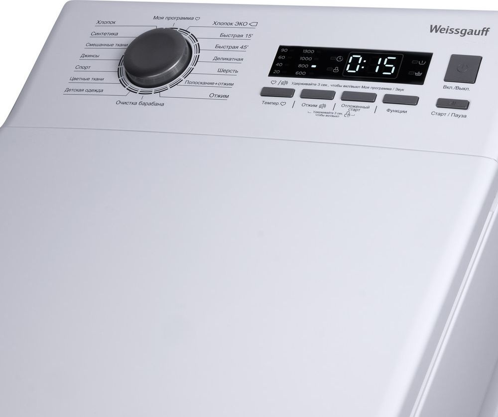 Стиральная машина Weissgauff WM 40380 TD Inverter класс: A+++  загр.вертикальная макс.:8кг белый купить в Иркутске. Цена на Стиральная  машина Weissgauff WM 40380 TD Inverter класс: A+++ загр.вертикальная  макс.:8кг белый: отзывы, описания, характеристики