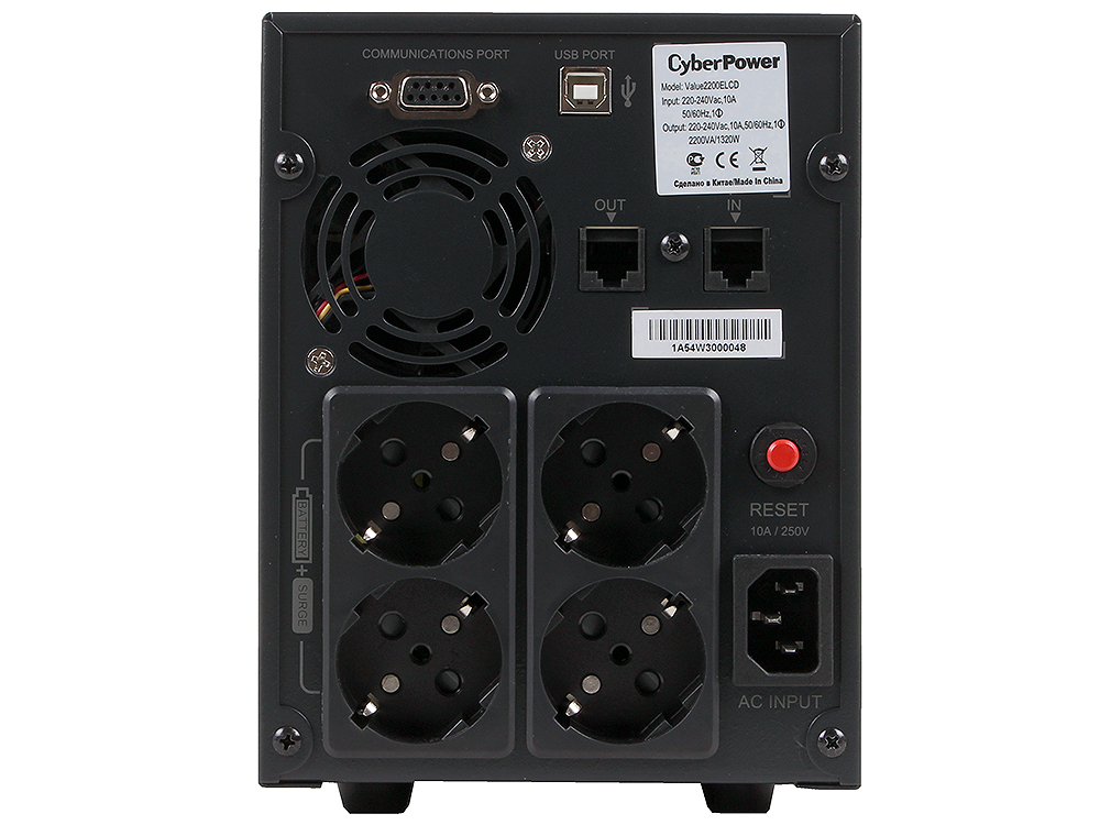 ИБП CyberPower Value 2200ELCD-B черный, 6 выходов, AVR, фильтр RJ11/RJ45, COM, U