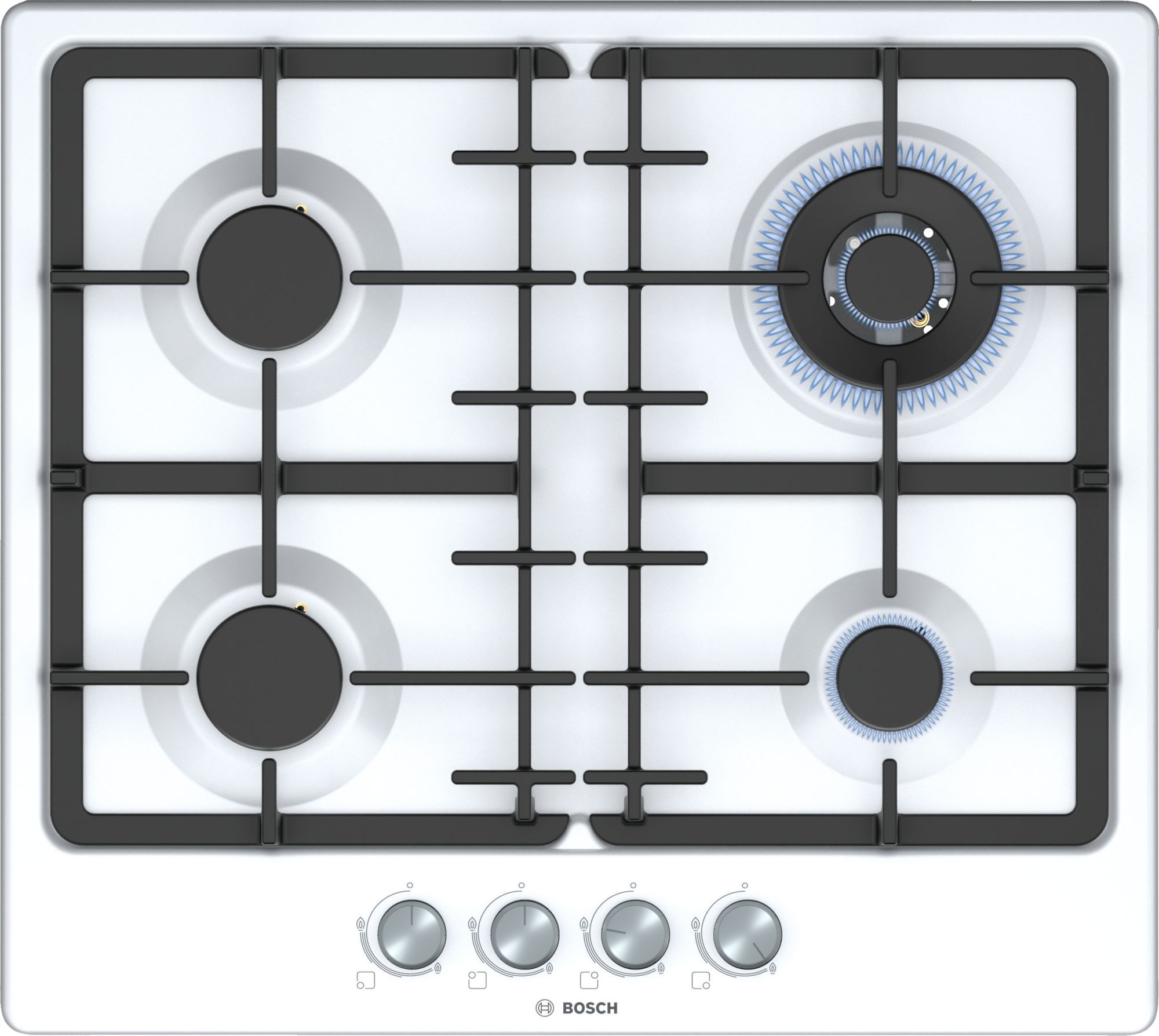 Встраиваемая газовая панель BOSCH Газовая варочная панель 60 см, Serie 4, 4  конфорки, газ-контроль, белый цвет купить в Иркутске. Цена на Встраиваемая  газовая панель BOSCH Газовая варочная панель 60 см, Serie 4,